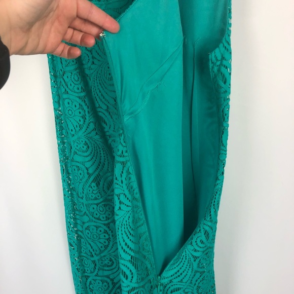 Eliza J High Neck Teal Lace Sleeveless Sheath Dress - Size 2 - Picture 10 of 13